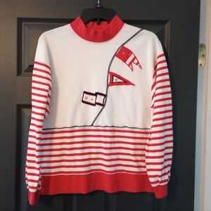 Aileen Striped Nautical Flag Embroidered Vintage High Neck Sweater Retro USA Red